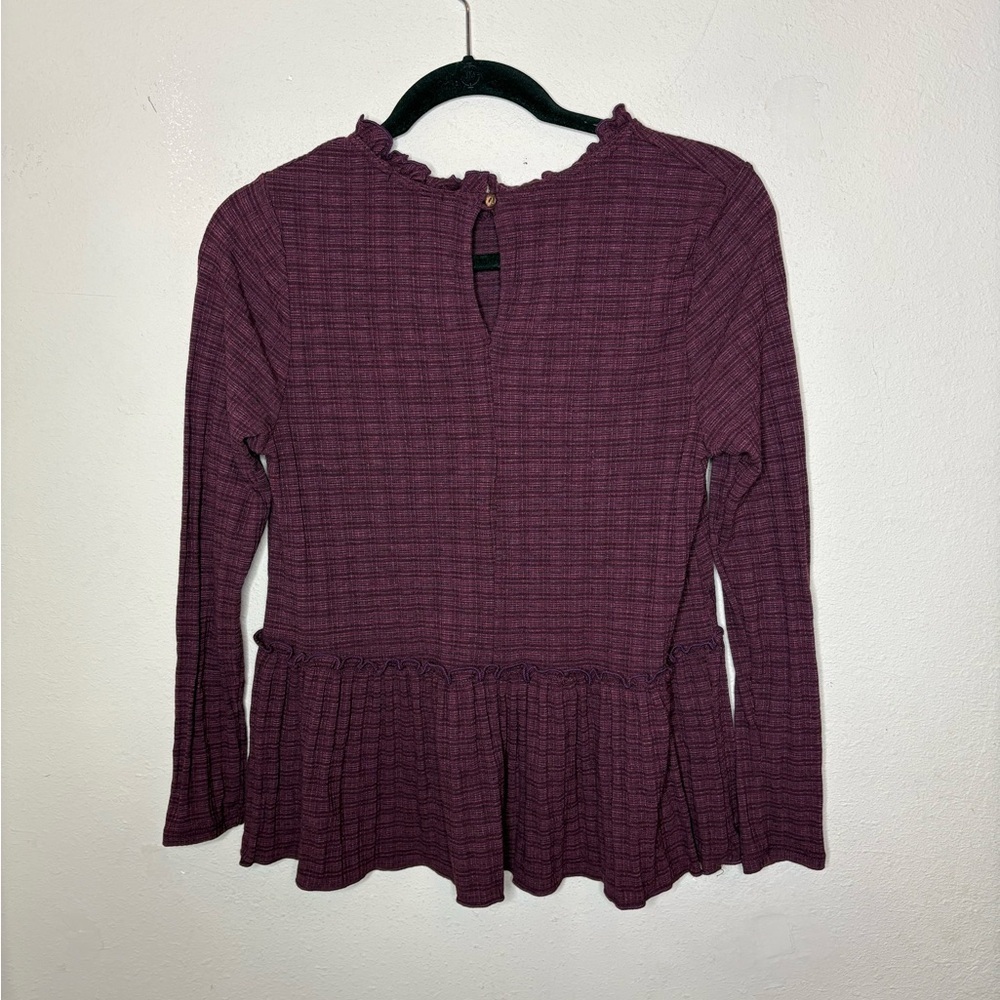 Altar'd State Women's Ruffle-Neck Peplum Top - Plum Plaid Medium - Picture 6 of 6